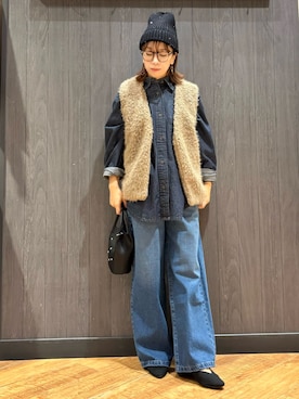 「アイテム（帽子）」を使った、meiさん（レディース・153cm）の秋コーディネート