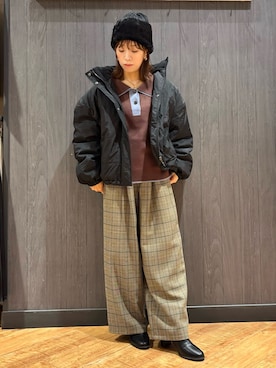 「SHOO・LA・RUE（シューラルー）のアイテム（ニットキャップ/ビーニー）」を使った、meiさん（レディース・153cm）の秋コーディネート