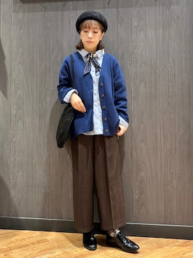 「SHOO・LA・RUE（シューラルー）の【毛玉になりにくい/S-LL/洗濯機可/体型カバー】Vネックゆったりカーディガン（カーディガン/ボレロ、ブルー系）」を使った、meiさん（レディース・153cm）の秋コーディネート