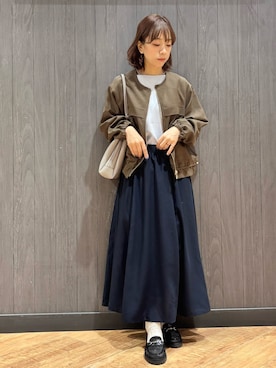 「SHOO・LA・RUE（シューラルー）の【S-LL】裾のフリルが大人かわいい　ドロストノーカラーブルゾン（ブルゾン、ブラウン系）」を使った、meiさん（レディース・153cm）の春コーディネート