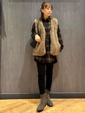 「SHOO・LA・RUE（シューラルー）の【S-LL】柔らかさが癖になる 起毛コットン オーバーサイズシャツ（シャツ/ブラウス）」を使った、meiさん（レディース・153cm）の秋コーディネート