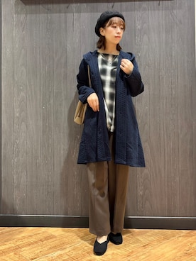 「SHOO・LA・RUE（シューラルー）の【S-LL/ゆるシルエット】体型カバーしながらスマートに魅せる ラインジャカードコーディガン（カーディガン/ボレロ、ブルー系）」を使った、meiさん（レディース・153cm）の秋コーディネート