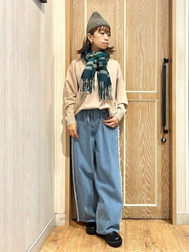 「SHOO・LA・RUE（シューラルー）のアイテム（ニットキャップ/ビーニー）」を使った、meiさん（レディース・153cm）の冬コーディネート