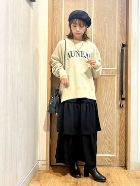 「ティアードスカート」｜「アイテム（ハンチング/ベレー帽）」を使った、meiさん（レディース・153cm）の秋コーディネート