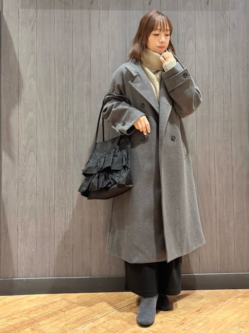 【S-LL】大人のきれいめスタイルに ウール調スタンドロングコート