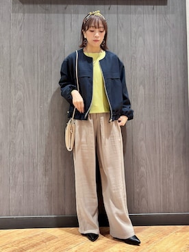 「SHOO・LA・RUE（シューラルー）の【S-LL】スタイルアップを叶える　大人のドロストブルゾン（ブルゾン、ブルー系）」を使った、meiさん（レディース・153cm）の春コーディネート