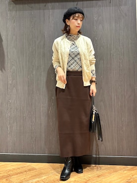 「SHOO・LA・RUE（シューラルー）の【洗濯機可/S-LL】周りと差がつく レースデザインカーディガン（カーディガン/ボレロ、ホワイト系）」を使った、meiさん（レディース・153cm）の秋コーディネート
