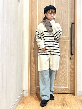 「ファー」｜「アイテム（ハンチング/ベレー帽）」を使った、meiさん（レディース・153cm）の冬コーディネート