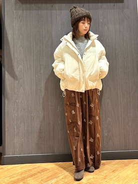 「アイテム（ニットキャップ/ビーニー）」を使った、meiさん（レディース・153cm）の冬コーディネート