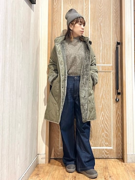 「アウターコーデ」｜「アイテム（ニットキャップ/ビーニー）」を使った、meiさん（レディース・153cm）の秋コーディネート