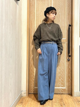 「ラメニット」｜「アイテム（ハンチング/ベレー帽）」を使った、meiさん（レディース・153cm）の冬コーディネート