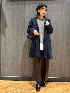 「SHOO・LA・RUE（シューラルー）の【S-LL/ゆるシルエット】体型カバーしながらスマートに魅せる ラインジャカードコーディガン（カーディガン/ボレロ、ブルー系）」を使った、meiさん（レディース・153cm）の秋コーディネート