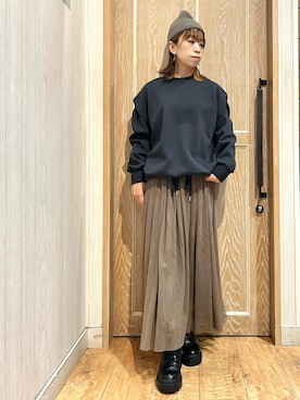 「SHOO・LA・RUE（シューラルー）のアイテム（ニットキャップ/ビーニー）」を使った、meiさん（レディース・153cm）の冬コーディネート