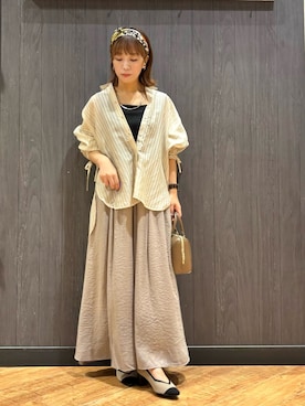 「ストライプシャツ」｜「アイテム（タンクトップ）」を使った、meiさん（レディース・153cm）の秋コーディネート