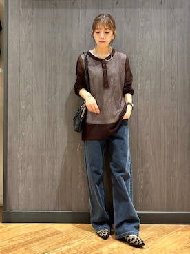 「SHOO・LA・RUE（シューラルー）の【S-LL/ストレッチ/色落ちしにくいネイビー】脚がまっすぐきれいに見える ワイドストレートデニムパンツ（デニムパンツ、ブルー系）」を使った、meiさん（レディース・153cm）の夏コーディネート