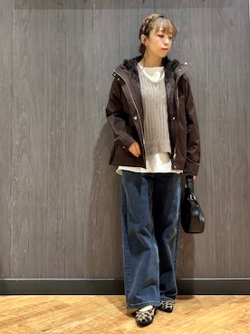 「SHOO・LA・RUE（シューラルー）の【S-LL/ストレッチ/色落ちしにくいネイビー】脚がまっすぐきれいに見える ワイドストレートデニムパンツ（デニムパンツ、ブルー系）」を使った、meiさん（レディース・153cm）の夏コーディネート