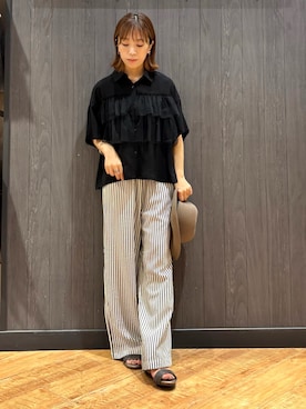 「ストライプパンツ」｜meiさん（レディース・153cm）の夏コーディネート