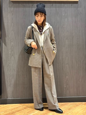 「SHOO・LA・RUE（シューラルー）のアイテム（ニットキャップ/ビーニー）」を使った、meiさん（レディース・153cm）の秋コーディネート