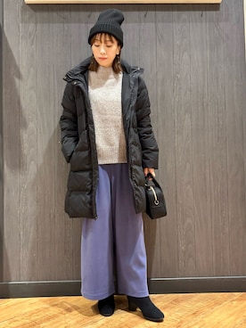 「DRESKIP（ドレスキップ）の【着丈選べる】あったかもちもちワイドパンツ（その他パンツ）」を使った、meiさん（レディース・153cm）の冬コーディネート