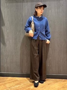 「SHOO・LA・RUE（シューラルー）の【洗濯機可/S-LL】もちもちで心地よい もちここニットカーディガン（カーディガン/ボレロ、ブルー系）」を使った、meiさん（レディース・153cm）の秋コーディネート