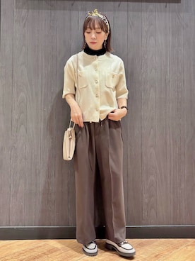 「SHOO・LA・RUE（シューラルー）の【S-LL/洗濯機可】金ボタン5分袖カーディガン（カーディガン/ボレロ、ホワイト系）」を使った、meiさん（レディース・153cm）の春コーディネート