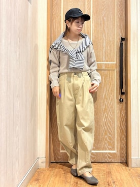 「ワッフルクルーネックＴ」｜meiさん（レディース・153cm）の冬コーディネート