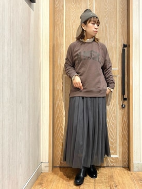 「ブラウンコーデ」｜「アイテム（スウェット）」を使った、meiさん（レディース・153cm）の冬コーディネート