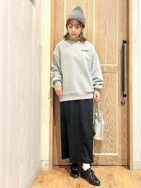 「ナロースカート」｜「アイテム（ニットキャップ/ビーニー）」を使った、meiさん（レディース・153cm）の秋コーディネート