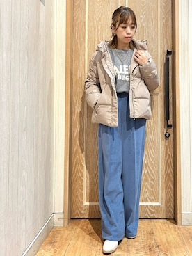 「ロゴニット」｜「アイテム（ダウンジャケット/コート）」を使った、meiさん（レディース・153cm）の秋コーディネート