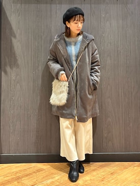 「アイテム（ジャケット/アウター、グレー系）」を使った、meiさん（レディース・153cm）の冬コーディネート