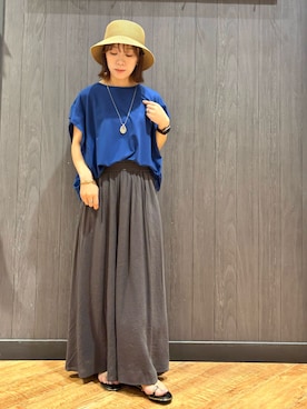 「アイテム（帽子）」を使った、meiさん（レディース・153cm）の夏コーディネート