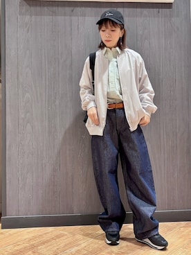 「SHOO・LA・RUE（シューラルー）の【洗濯機可/S-LL】さらっと快適　麻調ゆるリブブルゾン（ブルゾン、グレー系）」を使った、meiさん（レディース・153cm）の春コーディネート