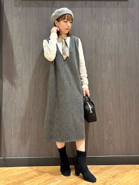 「アイテム（バンダナ/スカーフ）」を使った、meiさん（レディース・153cm）の冬コーディネート