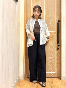 「シアートップス」｜「アイテム（Tシャツ/カットソー、ブラウン系）」を使った、meiさん（レディース・153cm）の夏コーディネート