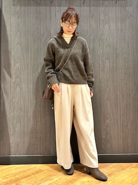 「DRESKIP（ドレスキップ）の【着丈選べる】あったかもちもちワイドパンツ（その他パンツ）」を使った、meiさん（レディース・153cm）の冬コーディネート