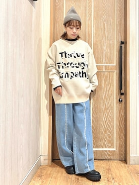 「SHOO・LA・RUE（シューラルー）のアイテム（ニットキャップ/ビーニー）」を使った、meiさん（レディース・153cm）の冬コーディネート