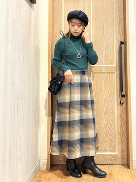 「秋冬」｜「アイテム（ハンチング/ベレー帽）」を使った、meiさん（レディース・153cm）の秋コーディネート