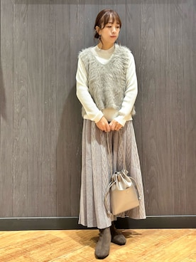 「SHOO・LA・RUE（シューラルー）のストレッチローヒール（ブーツ）」を使った、meiさん（レディース・153cm）の冬コーディネート