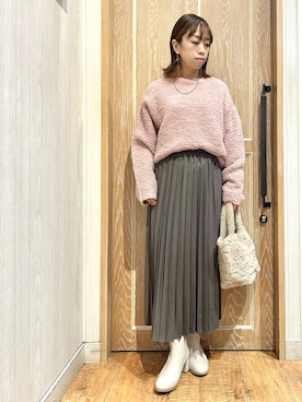 「DRESKIP（ドレスキップ）の【S-LL】ほんのり甘い ふわふわニットトップス（ニット/セーター）」を使った、meiさん（レディース・153cm）の冬コーディネート