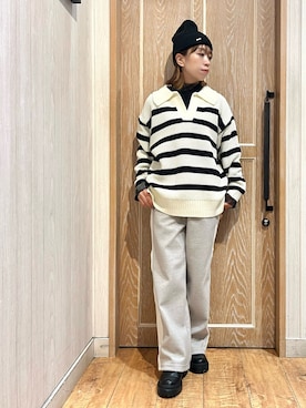 「SHOO・LA・RUE（シューラルー）のアイテム（ニットキャップ/ビーニー）」を使った、meiさん（レディース・153cm）の冬コーディネート