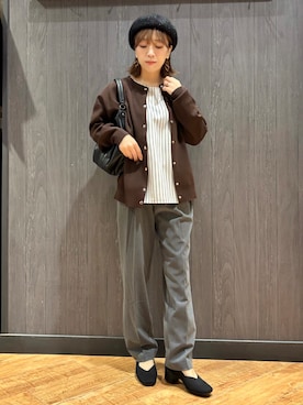 「SHOO・LA・RUE（シューラルー）の【セットアップ可/洗濯機可】軽やかに羽織れる スポンディッシュ ニットカーディガン（カーディガン/ボレロ、ブラウン系）」を使った、meiさん（レディース・153cm）の秋コーディネート