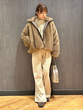 「SHOO・LA・RUE（シューラルー）のストレッチローヒール（ブーツ）」を使った、meiさん（レディース・153cm）の冬コーディネート