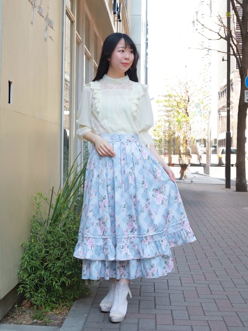 チェック×フラワー柄スカート（スカート）｜axes femme（アクシーズ