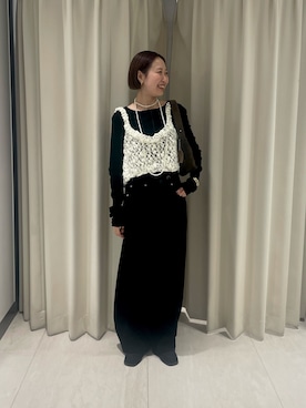 「KBF（ケイビーエフ）のピーチスキンオーバルパンツ（その他パンツ、ブラック系）」を使った、ゆうりさん（レディース・158cm）の秋コーディネート