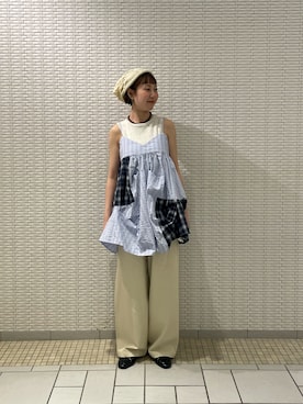 「KBF（ケイビーエフ）のアイテム（帽子）」を使った、ゆうりさん（レディース・158cm）の夏コーディネート