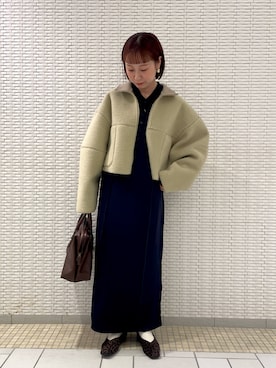 「KBF（ケイビーエフ）のリバーシブルボアジャケット（その他アウター）」を使った、ゆうりさん（レディース・158cm）の秋コーディネート