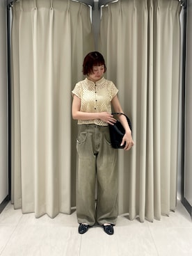 「KBF（ケイビーエフ）のコンパクトレースブラウス（シャツ/ブラウス、イエロー系）」を使った、ゆうりさん（レディース・158cm）の夏コーディネート