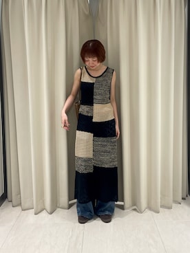 「KBF（ケイビーエフ）のパッチワークニットワンピース（ワンピース）」を使った、ゆうりさん（レディース・158cm）の夏コーディネート