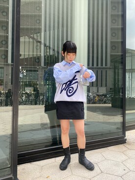 「カーゴスカート」｜「アイテム（ベスト、グレー系）」を使った、wwgmikiさん（レディース・158cm）の春コーディネート