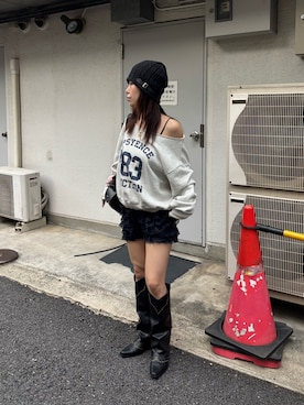 「WHO'S WHO gallery（フーズフーギャラリー）のエリオットナンバリングワンショルダースウェット（スウェット）」を使った、wwgmikiさん（レディース・158cm）の秋コーディネート